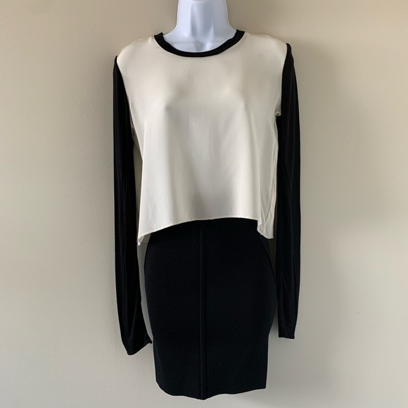 Aritzia Wilfred Blouse Top Long Sleeve Slit open back Silk Cropped Black XS - Picture 6 of 15